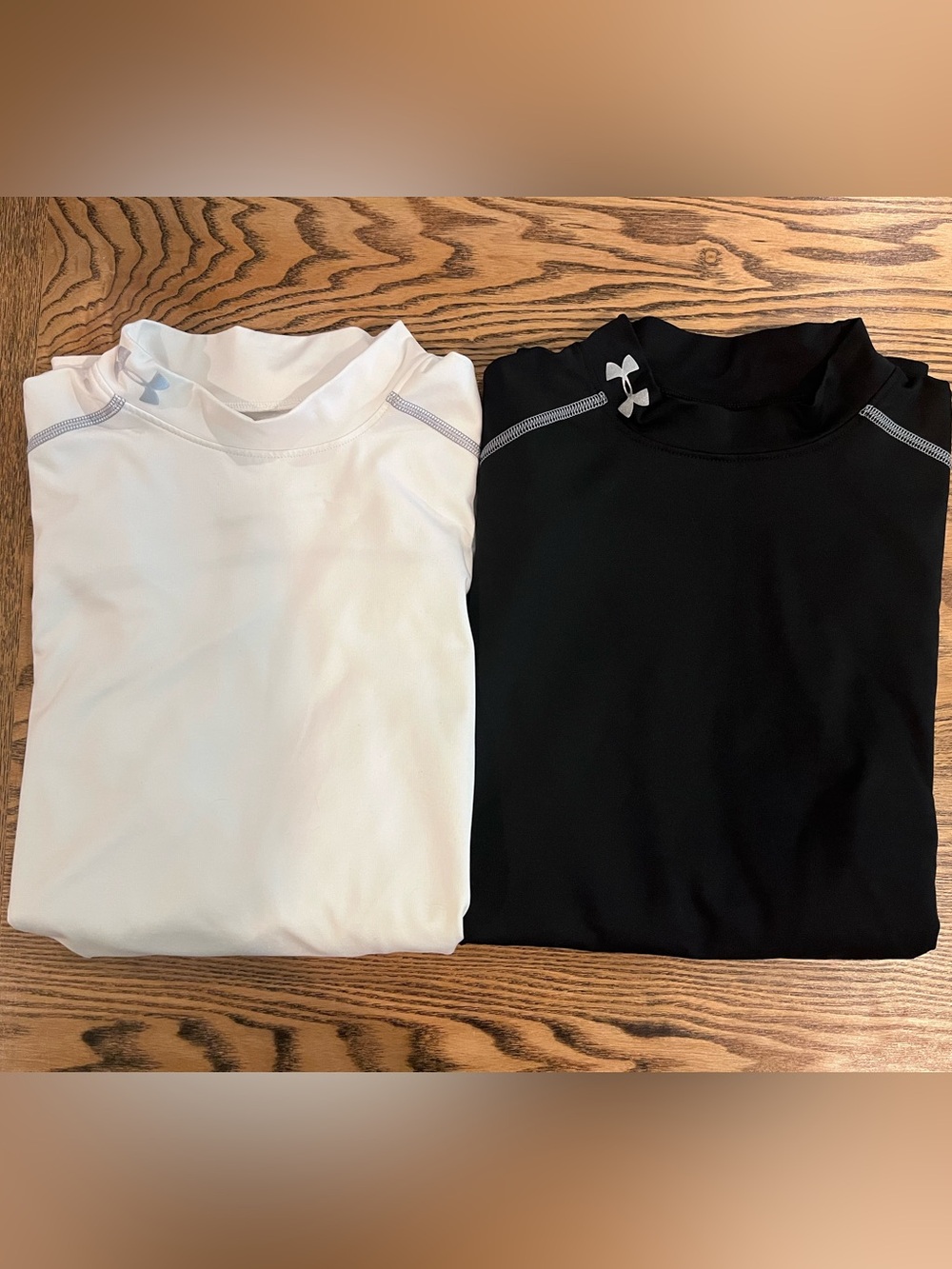 Lot of 2 Under Armour Cold Gear compression mock neck long sleeve— Black & White